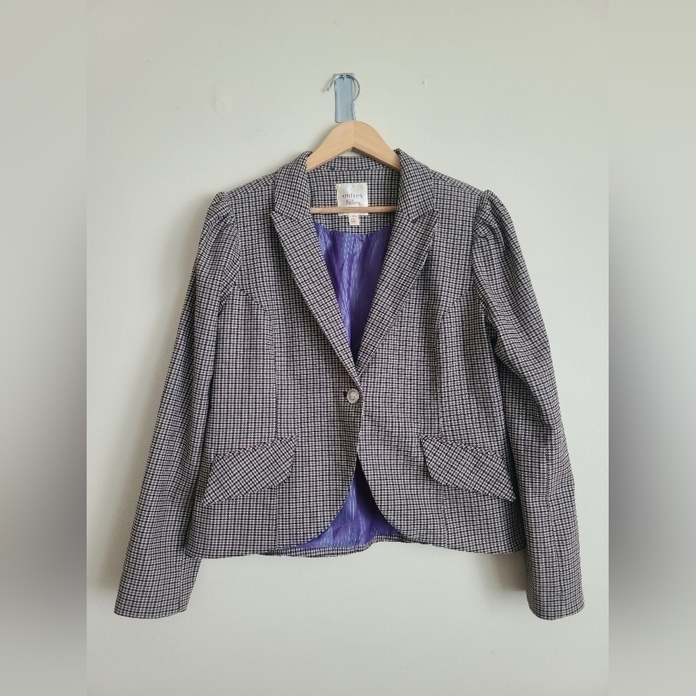 Autres Filles Houndstooth Shoulder Padded Womens Blazer Crest Buttons xl